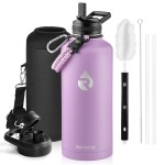 RAYMYLO Insulated Water Bottle 87 oz, Triple Wall Vacuum Stainless Steel (Cold for 48 Hrs), Leak Proof & Non-BPA, Modern Water Flask Jug with Paracord Handle & Straw Spout Lids, Lilac