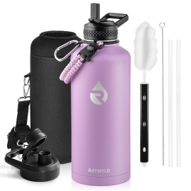 RAYMYLO Insulated Water Bottle 87 oz, Triple Wall Vacuum Stainless Steel (Cold for 48 Hrs), Leak Proof & Non-BPA, Modern Water Flask Jug with Paracord Handle & Straw Spout Lids, Lilac