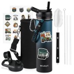 WixByti 24 oz Insulated Water Bottle with Straw (Cold for 48 Hrs), Stainless Steel Triple Wall Vacuum Sports Water Jug, Leakproof Hydro Cup Flask with Paracord Handle & Straw Spout Lids & DIY Stickers