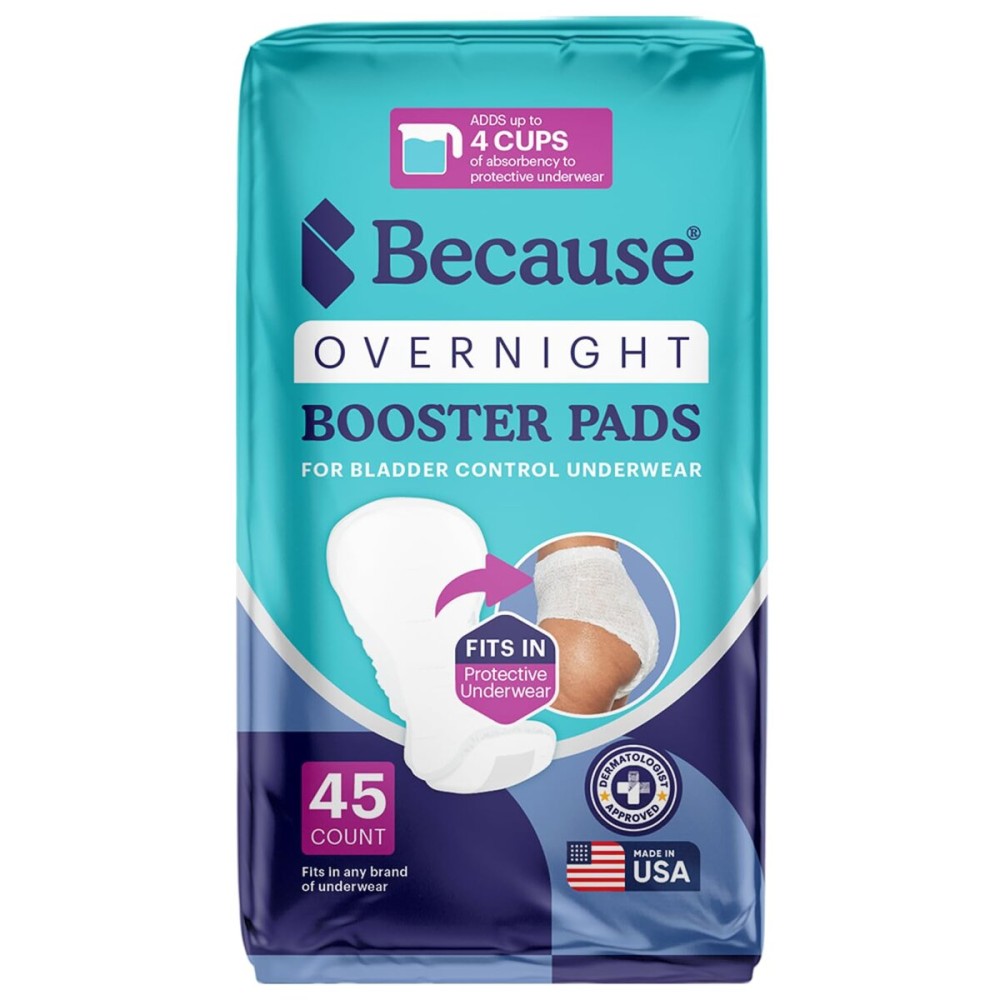 Because Overnight Booster Pads Fit All Adult Diapers, Helps Keep Your Adult Diaper Active All Night, Adds 4 Cups to Incontinence Underwear, Extra Absorbency, 45 Count