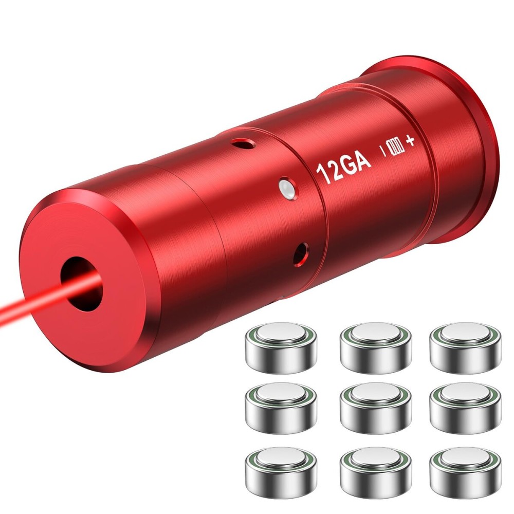 EZshoot 12 Gauge Laser Bore Sight 12GA Red Laser Bore Sights with 9 Batteries