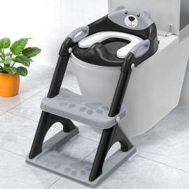 Potty Training Seat SKYROKU Potty Training Toilet with Step Stool Ladder, for Kids Boys Girls Toddlers - Comfortable Safe Potty Seat with Anti-Slip Pads Ladder (8898 Black)