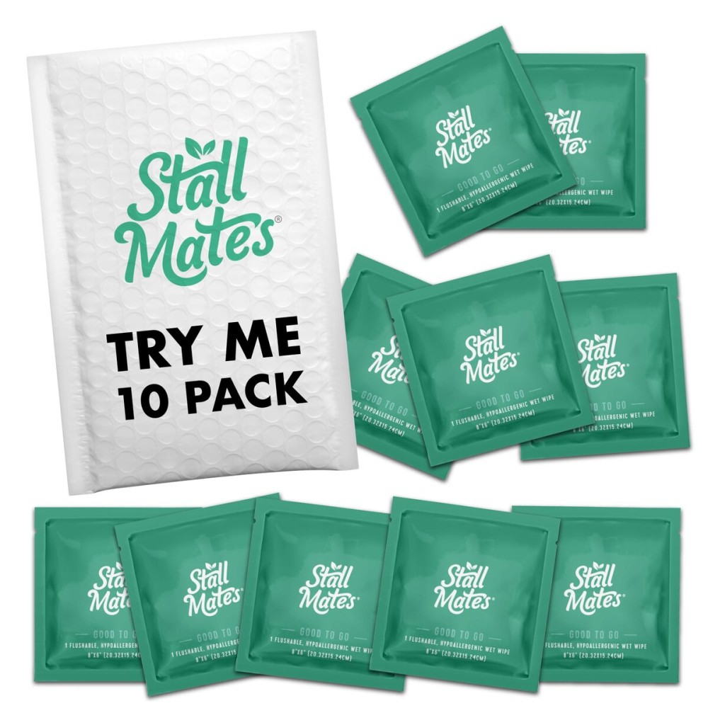 Stall Mates Wipes - Try Me Pack | Flushable Wipes | Individually Wrapped | Travel Friendly | Unscented with Vitamin-E & Aloe | (10 on-the-go singles)