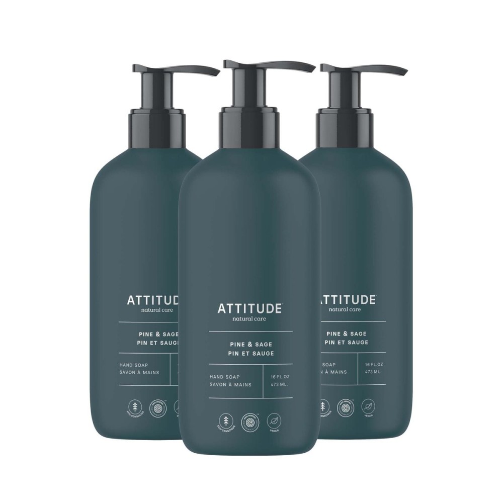 ATTITUDE Limited Edition Liquid Hand Soap, EWG Verified, Plant and Mineral-Based, Vegan Personal Care Products, Pine & Sage, 16 Fl Oz (Pack of 3)