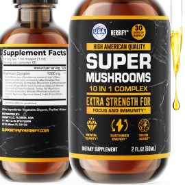 Mushroom Supplement - Lions Mane Reishi Cordyceps Chaga Turkey Tail Inulin & More Mushrooms For Immune Support, Energy - Premium Nootropic Brain Supplements For Memory And Focus - Made in USA 2 FL Oz