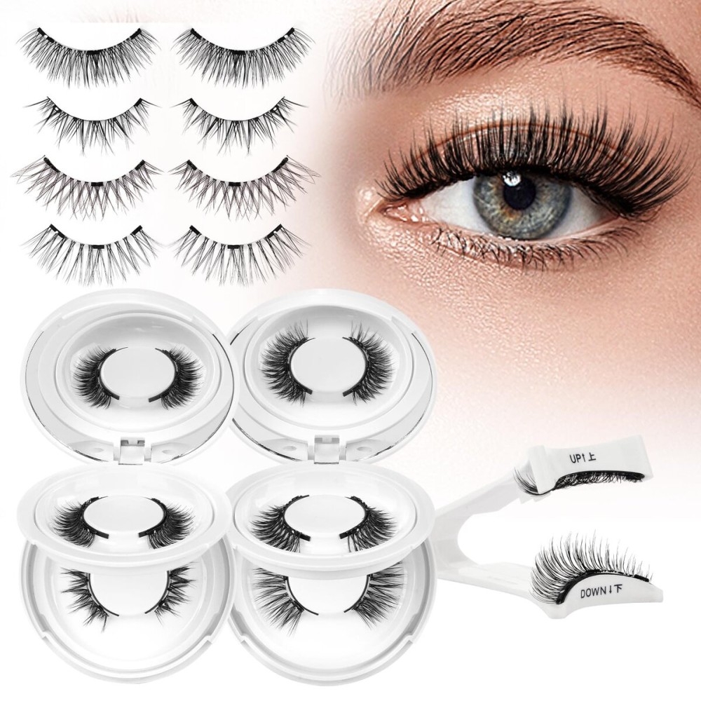 Higu clace Magnetic-Eyelashes with Applicator 4 Pairs Magnetic-Lashes Natural Look Wispy Magnet Lashes Easy to Wear and RemoveDJCX-A01)
