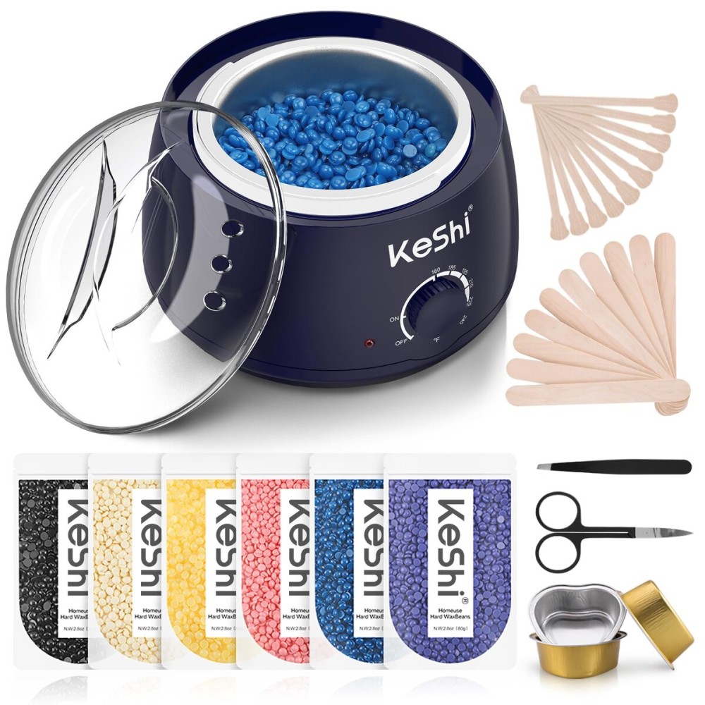 KeShi Waxing Kit, Painless Hair Removal Wax Warmer with 6 Bags Hard WaxBeans for Full Body, Legs, Face, Eyebrows & Bikini- Ideal for Both Women & Men(Navy Blue)