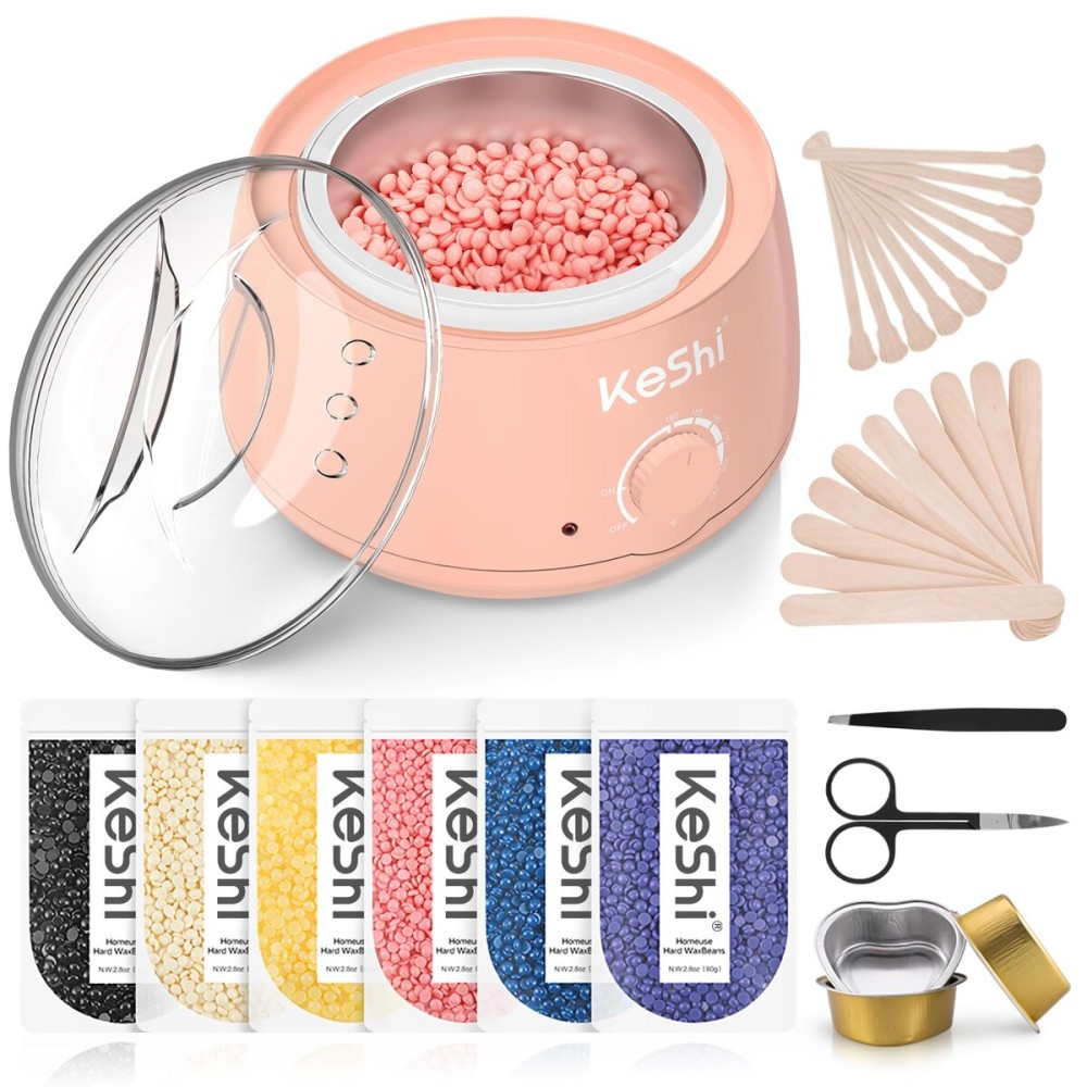 KeShi Waxing Kit, Painless Hair Removal Wax Warmer with 6 Bags Hard WaxBeans for Full Body, Legs, Face, Eyebrows & Bikini- Ideal for Both Women & Men(Blush)