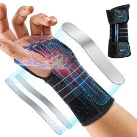 Rakiie Carpal Tunnel Wrist Brace, Adjustable Night Wrist Support with 3 Metal Splints, Hand Brace for Men Women No Pressure on Thumb, Splint Stabilizer for Work, Arthritis (Left Hand, Purple, Small)