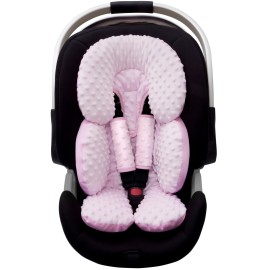 Pro Goleem Infant Car Seat Head Neck Body Support, Ultra-Soft Minky and Microfiber Car Seat Strap Pads, Perfect for Stroller, 2-in-1 Reversible, Girls, Pink