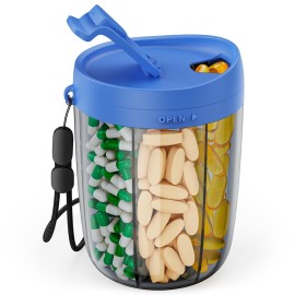 PULIV Large Supplement Organizer Bottle, Holds Plenty of 6 Various Vitamins in 1 Pill Dispenser with Anti-Mixing & Wide Openings Design, Easy to Retrieve Meds, Includes 20 Pcs Labels Royal Blue