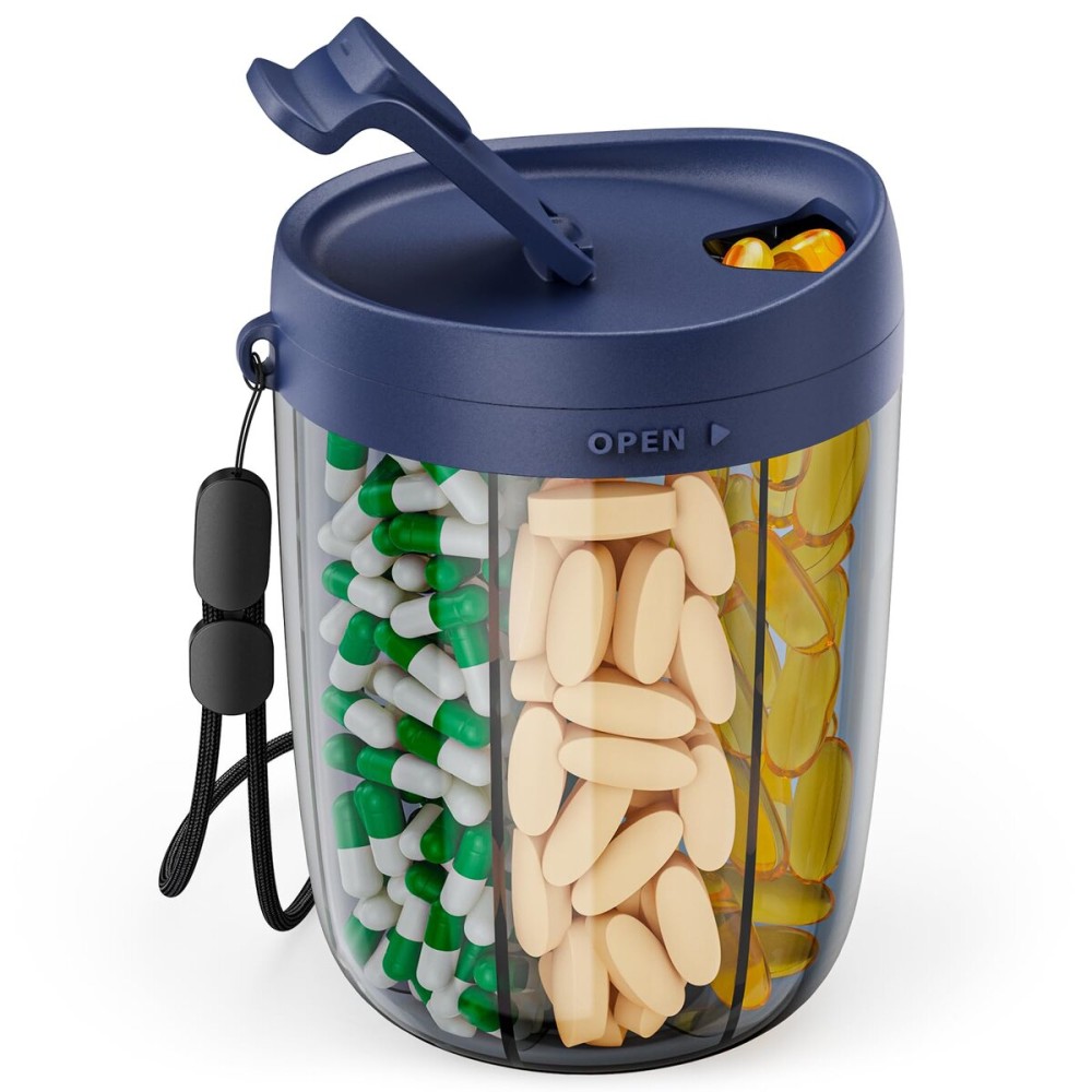 PULIV Large Supplement Organizer Bottle, Holds Plenty of 6 Various Vitamins in 1 Pill Dispenser with Anti-Mixing & Wide Openings Design, Easy to Retrieve Meds, Includes 20 Pcs Labels Silver Gray