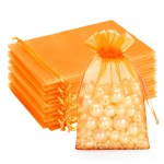 G2PLUS Orange Organza Bags 4x6 In - 100PCS Drawstring Organza Bags, Sheer Mesh Jewelry Pouches, Halloween Goodie Candy Treat Bag for Christmas, Thanksgiving, Wedding Party Favors