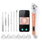Facial Pore Blackhead Remover Vacuum, 1080P Camera Blackhead Remover, 20x Zoom, 8 LEDs  3 Suction Modes, 800mAh Battery & USB - 6 Heads Pore Cleaner Kit for Women&Men(Orange)