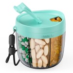 PULIV Portable Pill Dispenser Bottle, Vitamin Organizer with 7 Compartments, Holds Plenty of Supplements with Anti-Mixing & Wide Openings Design, Easy to Retrieve Meds, Includes 20 Labels Cyan