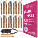 NIACONN Glitter Hair Tinsel Extensions Kit Copper with Tools and Beads, 48 Inch Sparkly Fairy Colorful Tensile Strands Shiny Hair Accessories for Women Girls Kids