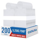 GSSUSA 200 Pack 5.25x3.75x8 Inch Small Paper Gift Bags with Handles Bulk, White Kraft Bag for Small Business, Sturdy Grocery Retail Shopping Birthday Wedding Party Favor Craft Bag