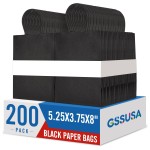 GSSUSA 200 Pack Black Paper Gift Bags 5.25x3.75x8\'\', Black Kraft Bags with Handles Bulk for Shopping, Craft, Grocery, Party, Retail, Lunch, Business, Wedding, Merchandise, Boutique