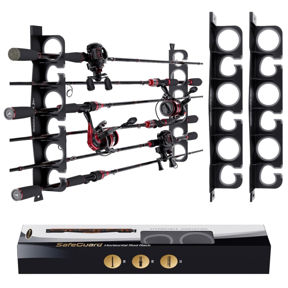 KastKing SafeGuard Fishing Rod Holder for Garage, Wall or Ceiling Mounted Fishing Rod Rack Storage Organizer, Fishing Pole Holder Holds 6 Rods or Combos in Less Than 18 Inches