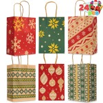 JOYIN 24 PCS Christmas Kraft Bags Holiday Paper Goody Gift Bags with Handles for Xmas Gifts Wrapping Party, Giant Gifts Decorations, Classrooms and Party Favors (Red+Green, 8.27 x 5.91 x 3.15)