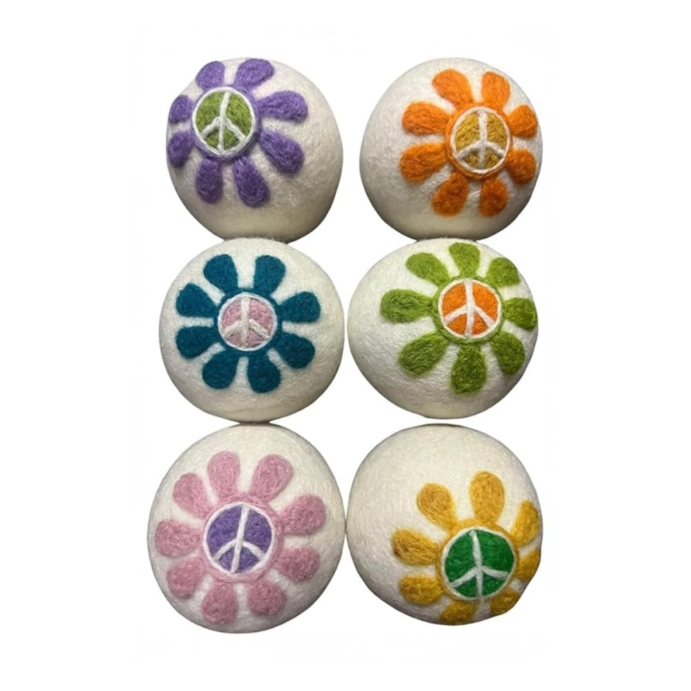 Ezhippie Quality Wool Dryer Balls - 6 XL Flower Pack - 1000+ Loads - Pure Organic Wool - Reusable Natural Fabric Softener Perfect with Essential Oils, Reduce Clothing Static and Wrinkles