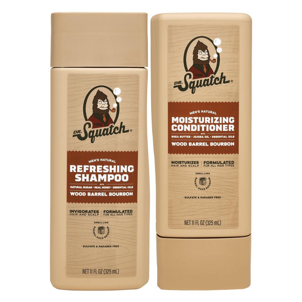 Dr. Squatch Natural Hair Bundle for Men - Healthy, Full Looking Hair - Wood Barrel Bourbon Shampoo (11 fl oz), Wood Barrel Bourbon Conditioner (11 fl oz)