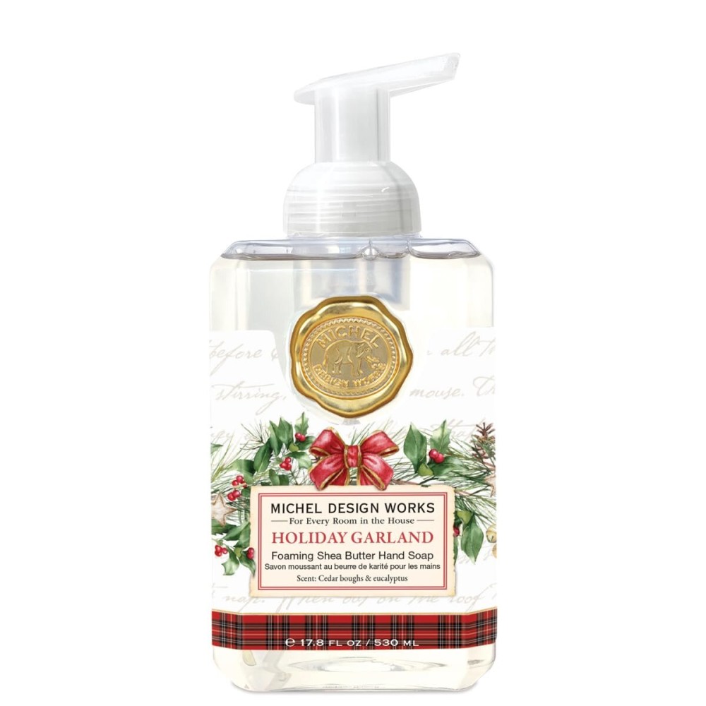 Michel Design Works Foaming Hand Soap, Holiday Garland, Beautiful Square Container with Pump