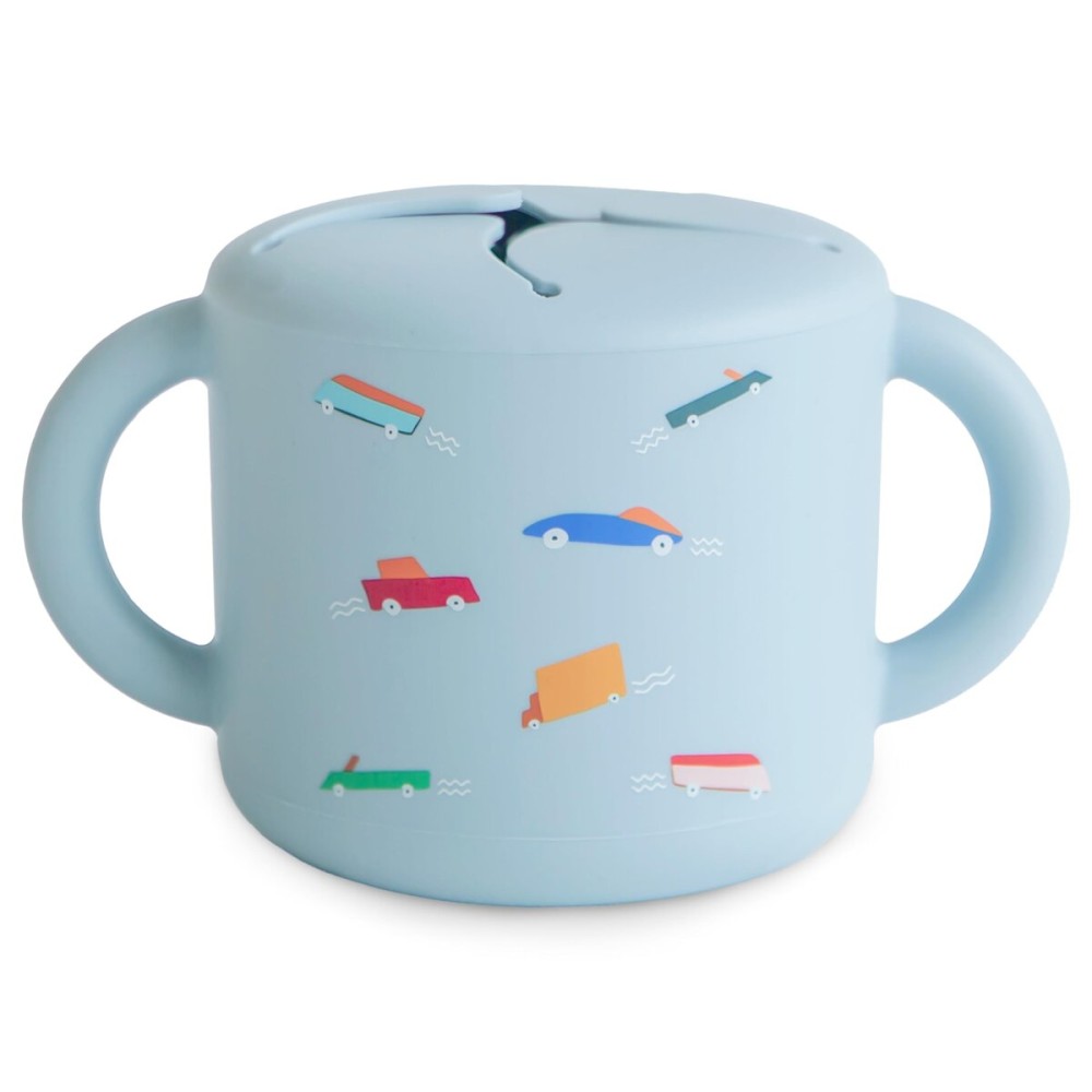 mushie Silicone Snack Cup | Spill Proof Food Container for Toddler and Baby (Retro Cars)