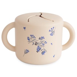 mushie Silicone Snack Cup | Spill Proof Food Container for Toddler and Baby (Lilac Flowers)