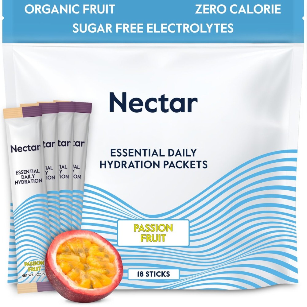 Nectar Hydration Packets - Electrolytes Powder Packets - Sugar Free & 0 Calorie - Organic Fruit Liquid Daily IV for Dehydration Relief & Rapid Rehydration (Passion Fruit 18 Pack)