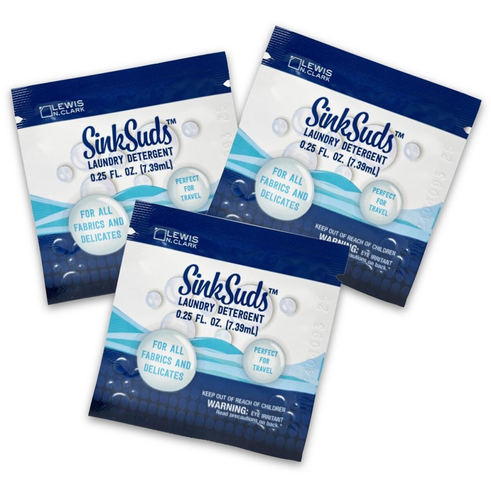 SinkSuds Laundry Detergent Travel Size Liquid Soap TSA Compliant Safe for All Fabrics, 3 Packets