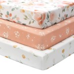 FIEMOL Baby Mini Crib Sheets Girl, Portable 38x26 Pack and Play Sheets Fitted for Playard and Pack N Play Mattress, 3-Pack Soft Microfiber Orange Watercolor Flower