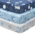 FIEMOL Baby Mini Crib Sheets Boy, Portable 38x26 Pack and Play Sheets Fitted for Playard and Pack N Play Mattress, 3-Pack Soft Microfiber Blue Cloud Animals