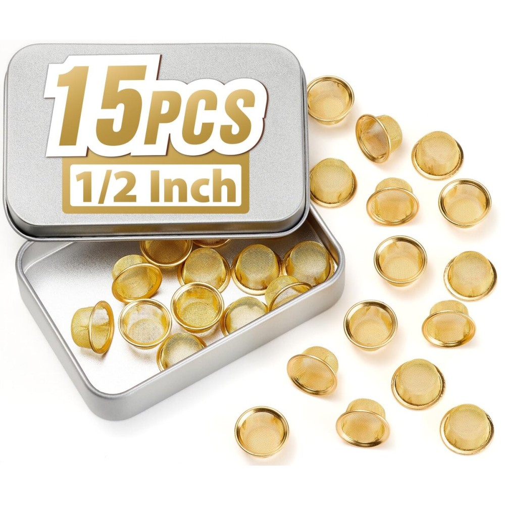 Pipe Screens Filter 1/2 Inch 15 Pcs Pipe Bowl Screen, 0.5 Inch 12.7mm Premium Brass Mesh