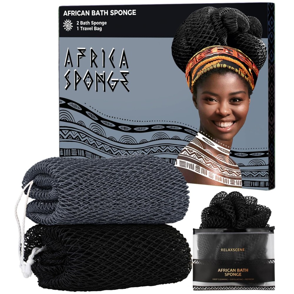 African Exfoliating Net Sponge for Men - Bath Sponge Back Scrub for Shower - Authentic African Net with Knots - Body Wash Scrubber Cloth with Handle - Skin Exfoliator Bathing Loofah for Men