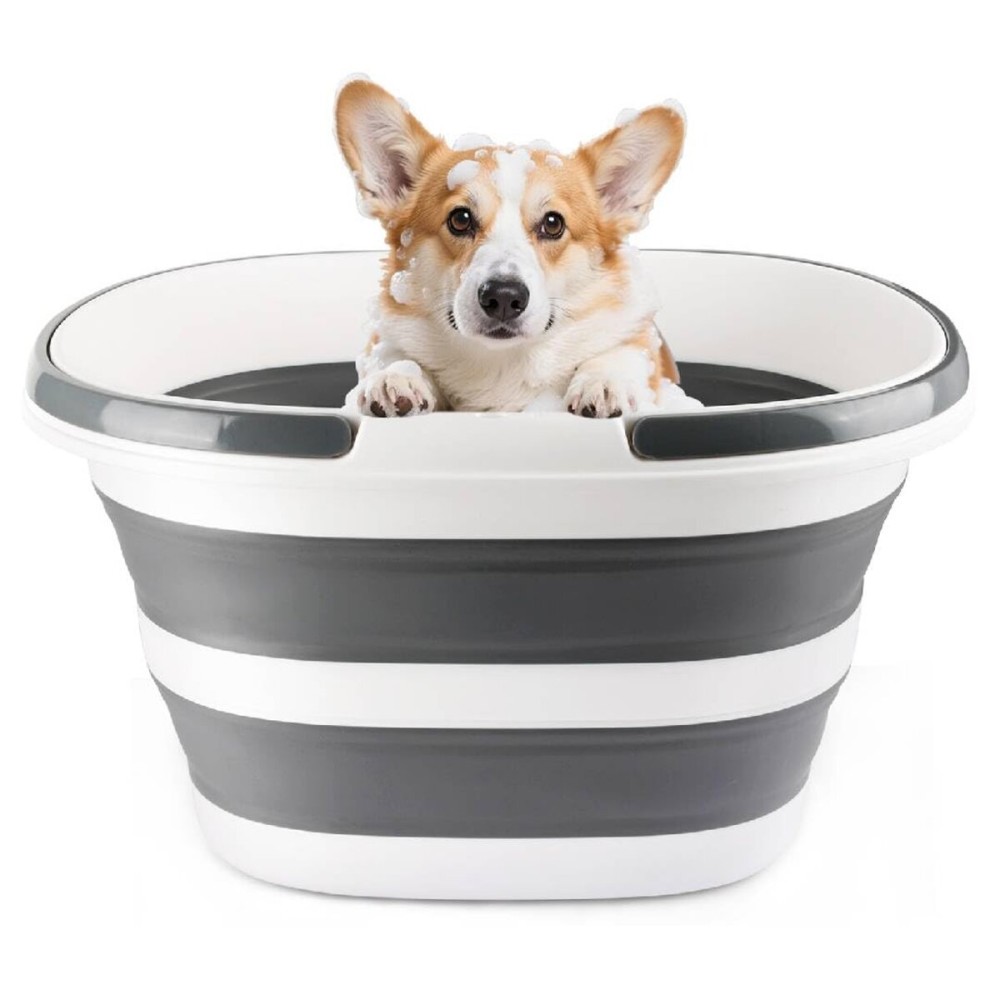 28L Large Collapsible Mop Bucket with Handle for Cleaning, Silicone Portable Pet Bathtub for Puppy Small Dogs Cats, Foldable Laundry Basket Hamper Clothes Storage Bin Space Saving Design for RV Home