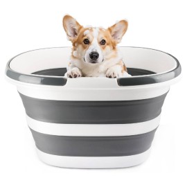 28L Large Collapsible Mop Bucket with Handle for Cleaning, Silicone Portable Pet Bathtub for Puppy Small Dogs Cats, Foldable Laundry Basket Hamper Clothes Storage Bin Space Saving Design for RV Home