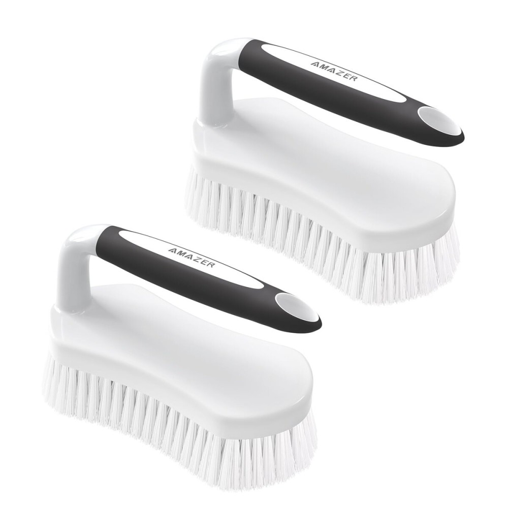 Amazer Scrub Brush for Cleaning Comfort Grip Shower Scrubber Stiff Bristles with Handle Heavy Duty Cleaner Brush for Tub Sink Carpet Floor - Pack of 2 (Black+Black)