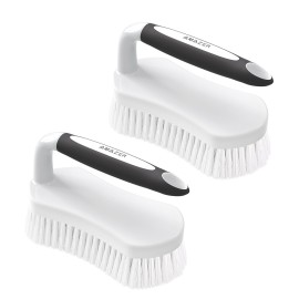 Amazer Scrub Brush for Cleaning Comfort Grip Shower Scrubber Stiff Bristles with Handle Heavy Duty Cleaner Brush for Tub Sink Carpet Floor - Pack of 2 (Black+Black)