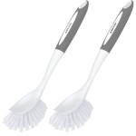 Amazer Dish Brush with Handle, 2 Pack Kitchen Scrub Brushes for Cleaning, Dish Scrubber with Stiff Bristles for Sink, Pots, Pans (Grey+Grey)