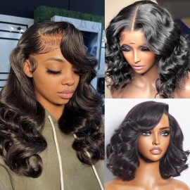 13x6 Lace Front Wigs Human Hair - 200% Density 14 Inch Body Wave Lace Front Wigs for Women HD Transparent Glueless Wigs Human Hair Pre Plucked with Baby Hair