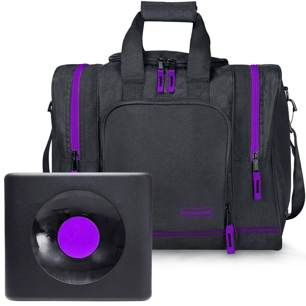 Mangrove Bowling Ball Bag for Single Ball, 2025 Bowling Bag with Plastic Ball Holder, Bowling Tote Fits Bowling Shoes Up to Mens Size 14 and Accessories (Purple)