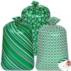 JOYIN 3 Extra Large Christmas Green Plastic Gift Bags 56x36, Xmas Jumbo Oversized Big Santa Bag for Present Wrapping, Holiday Presents, Christmas Huge Gifts Decorations