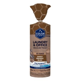 Color Scents Medium Trash Bags - 8 Gallon, 45 Bags (1 Pack of 45 Bags) Twist Tie - Mocha Mousse in Sweet Brewed Bliss Scent with Microban