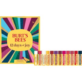 Burt\'s Bees 12 Days of Joy Lip Balm Advent Calendar Gift Set, Flavored Lip Balm Pack Great for Office Holiday Gifts, Tint-Free, Natural Origin Lip Care, 12 Tubes, 0.15 oz.