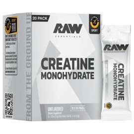 RAW Creatine Monohydrate to-Go Stick Packs, Unflavored - 5g Micronized Creatine Per Serving - Muscle Strength, Power & Recovery Support