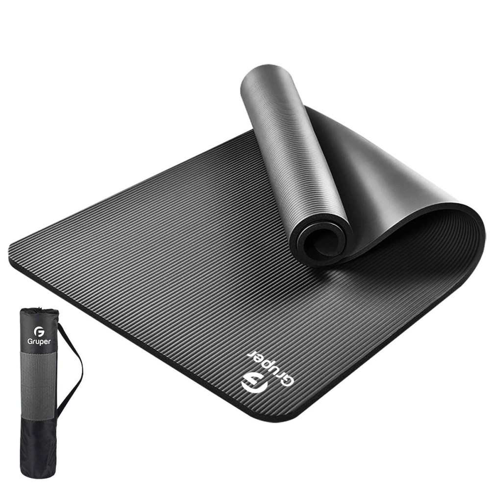 Gruper Thick Yoga Mat Non Slip, Large Size 72 L x 32 W x 0.6 TH, Premium Exercise & Fitness Mat with Carrying Strap and Bag, Workout Mats for Home (Black, 72 * 24 * 0.4 Inches)