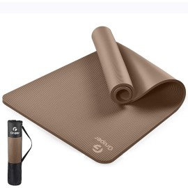 Gruper Thick Yoga Mat Non Slip, Large Size 72 L x 32 W x 0.6 TH, Premium Exercise & Fitness Mat with Carrying Strap and Bag, Workout Mats for Home (Brown, 72 * 24 * 0.4 Inches)