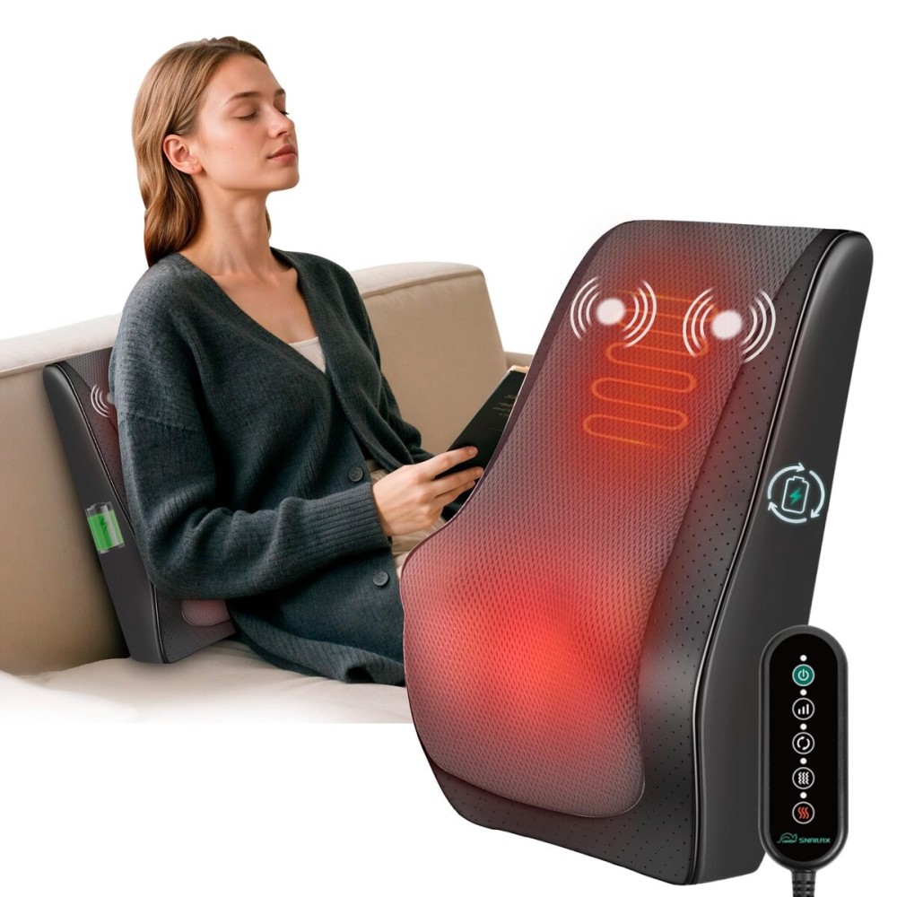 Snailax Shiatsu Back Massager with Heat Vibration, Rechargeable Cordless Neck Back Massager for Pain Relief Deep Tissue, 4D Deep Kneading Back Massage Pillow, Gifts for Mom Dad-Home Office Use