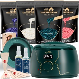 Lifestance Waxing Kit for Women & Men - L3 Emerald Alloy Digital Warmer, Silicone Wax Pot Liner, Hair Removal Kit with 14.1oz Hard Wax Beads & Oil Spray Professional for Home Brazilian Bikini Face Leg